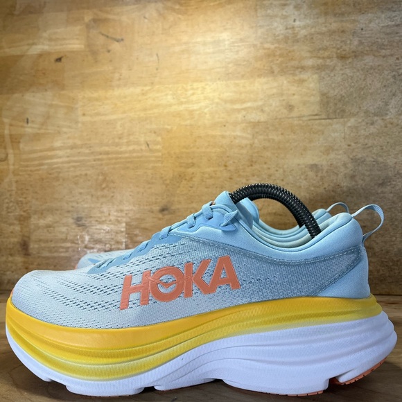 Hoka One One Bondi 8 REFLECTIVE Womens Sz 10 Running Shoes Sneakers Blue Yellow - Picture 4 of 12
